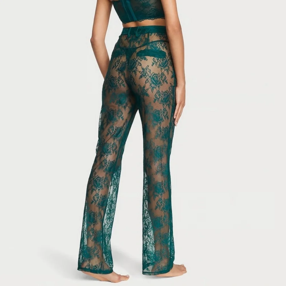 NEW VICTORIA'S SECRET VS Archives Rose Lace Pants Deepest Green Medium - Picture 3 of 5